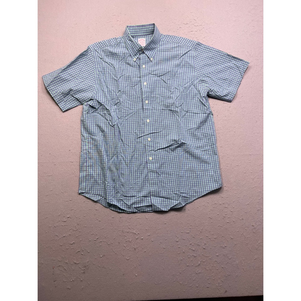 Brooks Brothers Shirt Cotton Gingham Purple Green Large Mens